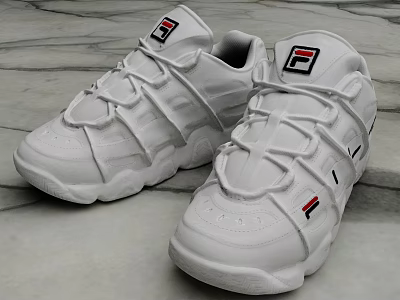White FILA Lace Up Sneakers With Brand Logo And Red Blue Stripe Details 3d model
