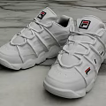 White FILA Lace Up Sneakers With Brand Logo And Red Blue Stripe Details