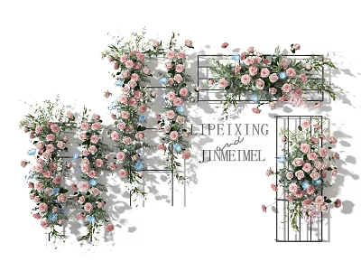 Living Plant Wall Decor With Pink And Blue Flowers And Metal Frame Design 3d model