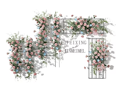 Living Plant Wall Decor With Pink And Blue Flowers And Metal Frame Design 3d model
