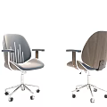 Single Chair With Upholstered Wooden Back Armrests Metal Base And Wheels