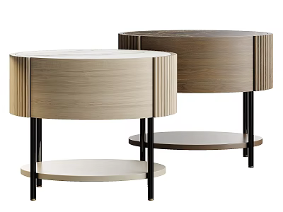 Modern Wooden Nightstand With Two Tone Colors Round Top And Black Slim Legs 3d model