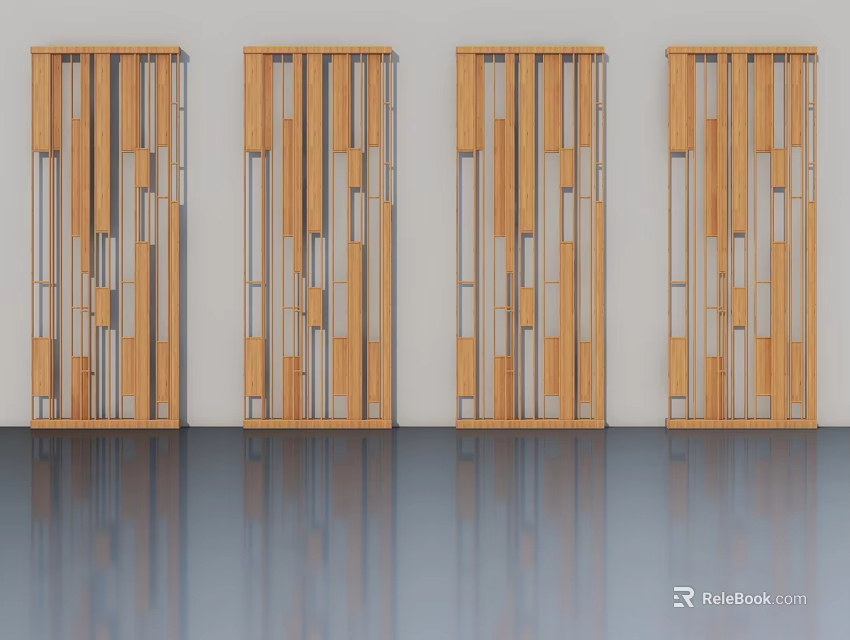 Modern Wooden Hinged Doors With Geometric Pattern For Home Interior Decor 3d model