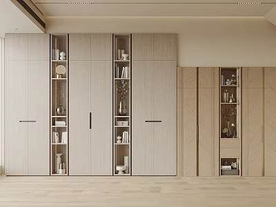 Modern Living Room Decorative Cabinet With Wooden Panels And Open Display Shelves For Ornaments 3d model