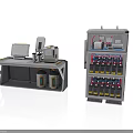 Industrial Workbench With Computer Equipment Containers And Storage Cabinet With Batteries