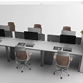 Spacious Office Desk With Multiple Workstations Monitors Ergonomic Chairs And Plants 3d model