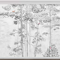 Traditional Ink Painting Artwork Featuring Pine Trees And Colorful Birds On Branches
