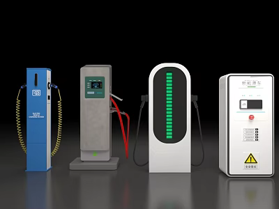Public Facilities Modern Electric Vehicle Charging Stations With Various Designs Screens And Cables 3d model
