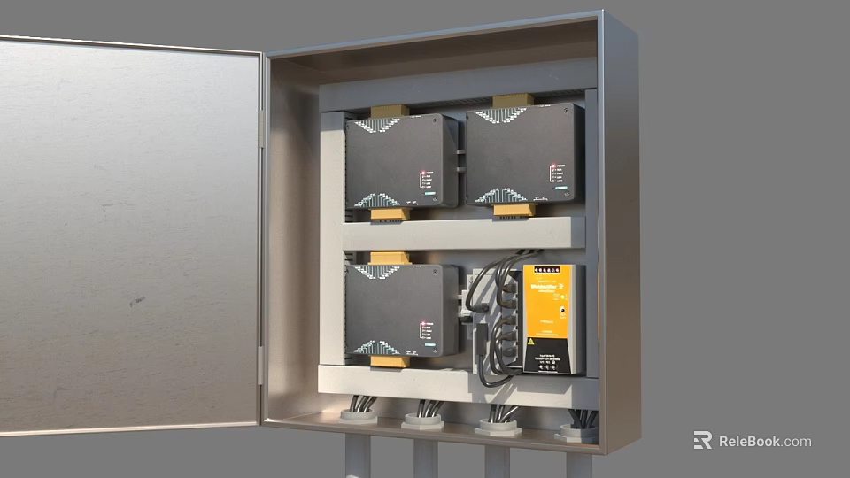 Industrial Control Panel with Open Metal Enclosure Multiple Modules and Wiring Connections 3d model