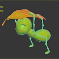 Cute Orange Ant Holding Green Leaf as Natural Umbrella in Simple Scene