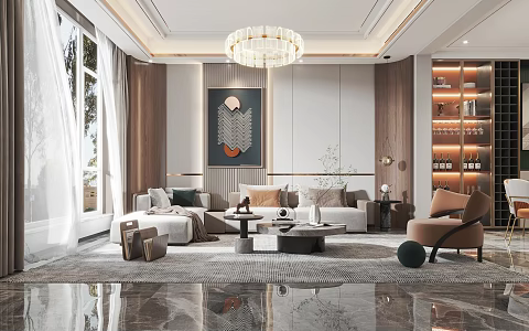 Light luxury dining room living room dining room 3d model