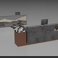 Elegant Modern Reception Desk Featuring Marble Surface Copper Base Potted Plant And Computer 3d model