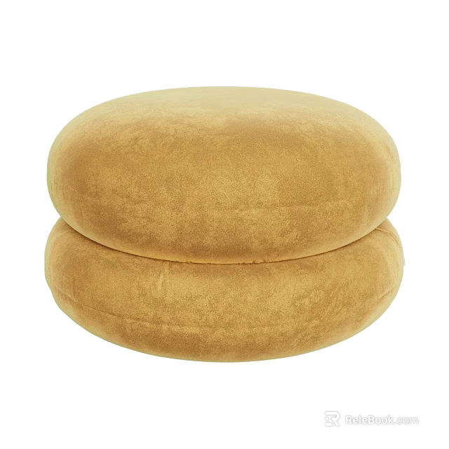 Beige Round Ottoman With Stacked Velvet Cushions For Living Room Decor 3d model 