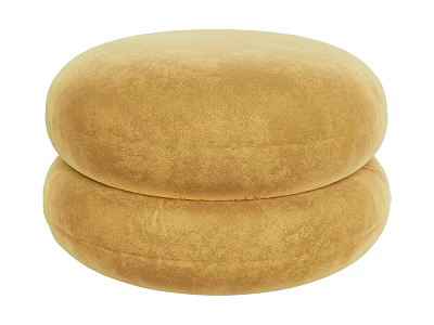 Beige Round Ottoman With Stacked Velvet Cushions For Living Room Decor 3d model