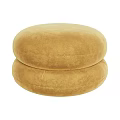 Beige Round Ottoman With Stacked Velvet Cushions For Living Room Decor