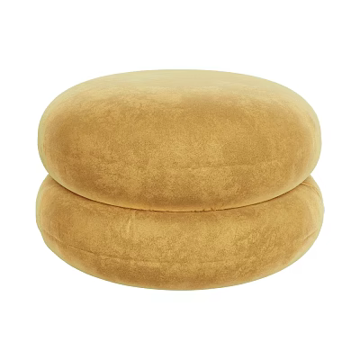 Beige Round Ottoman With Stacked Velvet Cushions For Living Room Decor 3d model