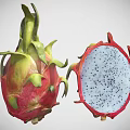 Fresh Dragon Fruit Whole and Halved Displaying White Flesh with Black Seeds
