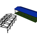 Industrial Steel Construction Framework With Blue Roof And Green Base