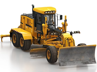 Yellow Motor Grader Functional Vehicle Featuring Large Front Blade And Cab 3d model