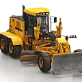 Yellow Motor Grader Functional Vehicle Featuring Large Front Blade And Cab 3d model