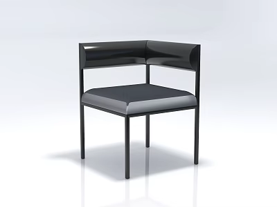 Modern Black Metal Frame Leisure Chair With Curved Armrests And Gray Upholstered Seat 3d model