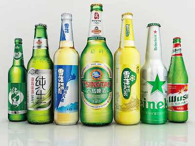 Assorted Colorful Beer Bottles From Different Brands Arranged On 3d model