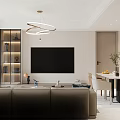 Modern Living and Dining Room Interior Design With Sofa Dining Table Chandelier And Painting
