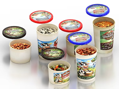 Ready to Eat Cup Foods With Various Flavors And Colorful Lids 3d model