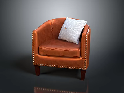 Elegant Brown Leather Armchair With Studded Trim Light Cushion And Wooden Legs 3d model