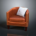 Elegant Brown Leather Armchair With Studded Trim Light Cushion And Wooden Legs