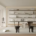 Modern Study Room Interior With Bookshelves Books Laptop Table Stools And Plants