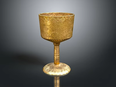 Golden Engraved Cup With Stemmed Base And Ornate Design For Household Use 3d model
