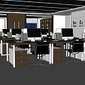 Modern Open Public Office Space With Desks Computers And Ceiling Lighting 3d model