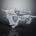 Futuristic Gray Tactical Rifle With Yellow Accents Rail System Scope And Ergonomic Grip Design