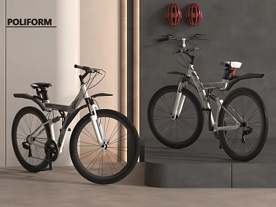 POLIFORM Modern Indoor Display Two Parked Bicycles With Red Helmets On Wall 3d model