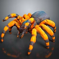 Detailed Vibrant Spider With Orange Black Striped Legs And Blue Black Body