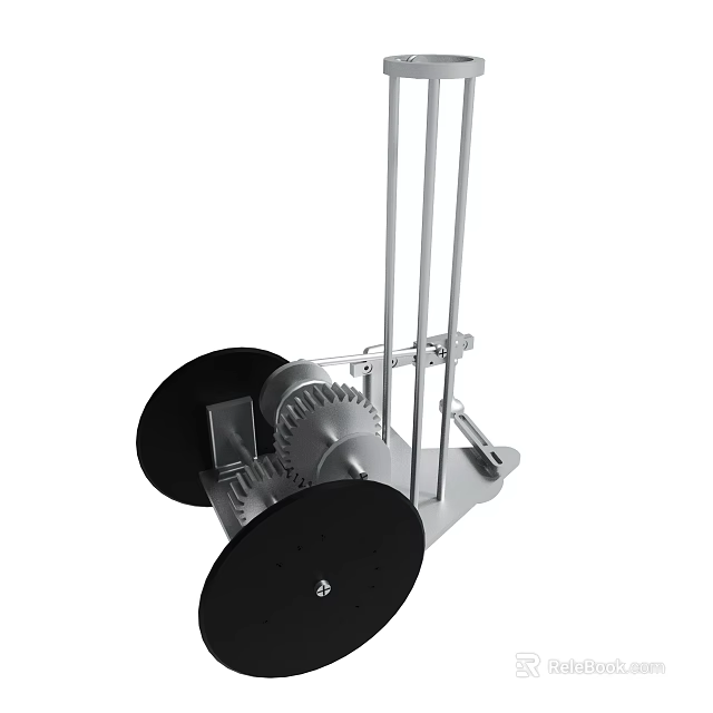 Heavy Duty Mechanical Device With Metal Frame Gear And Black Wheels 3d model 