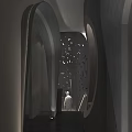 Modern Bar Interior With Arched Design Hollow-out Wall And Warm Lighting Ambiance