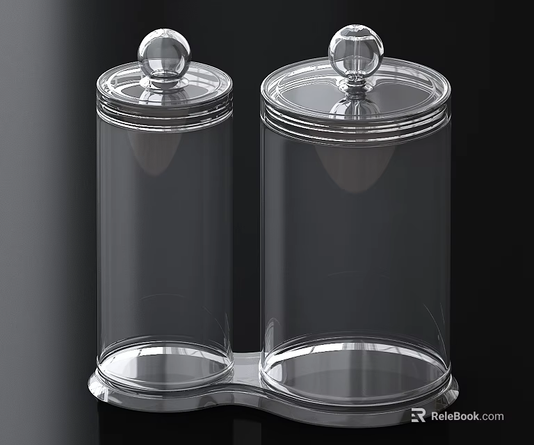 Transparent Glass Storage Jars With Lids On Silver Base For Kitchen Supplies 3d model 