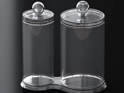 Transparent Glass Storage Jars With Lids On Silver Base For Kitchen Supplies 3d model