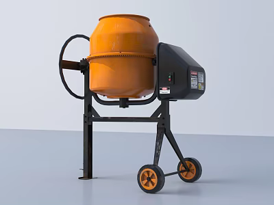 Industrial Concrete Mixer With Orange Drum And Wheeled Stand For Construction Use 3d model