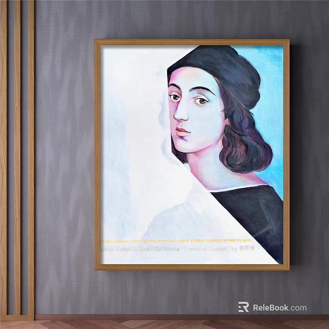 Hand painted Modern Minimalist Female Portrait Painting With Blue Background For Living Room Decor 3d model 