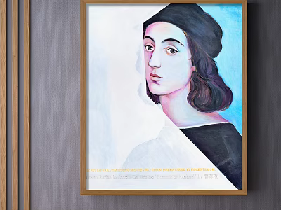Hand painted Modern Minimalist Female Portrait Painting With Blue Background For Living Room Decor 3d model