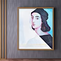 Hand painted Modern Minimalist Female Portrait Painting With Blue Background For Living Room Decor