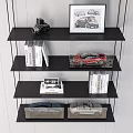 Decorative Ornament Combination on Multi Layer Shelves Featuring Car Models Books Camera and Artwork 3d model