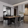 Modern Living and Dining Room Interior With Leather Sofa Coffee Table Dining Chairs and Wall Artwork