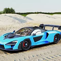 McLaren Blue Racing Car On Sandy Beach With Aerodynamic Rear Wing