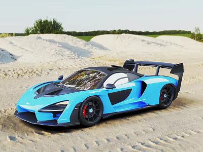 McLaren Blue Racing Car On Sandy Beach With Aerodynamic Rear Wing 3d model
