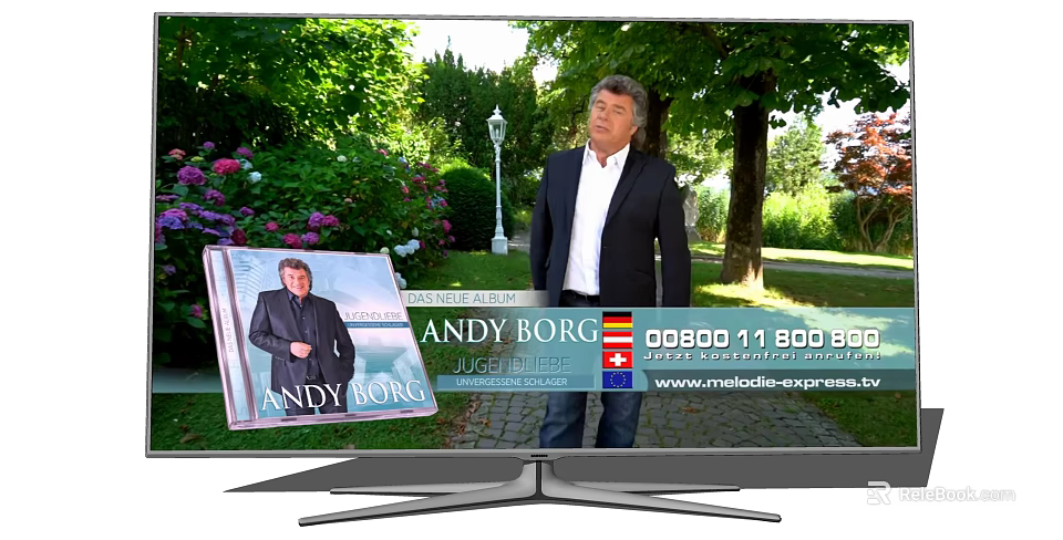 TV Screen Showing Andy Borg Jugend Wettbewerb With Garden Background And Man Standing 3d model 