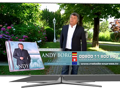 TV Screen Showing Andy Borg Jugend Wettbewerb With Garden Background And Man Standing 3d model